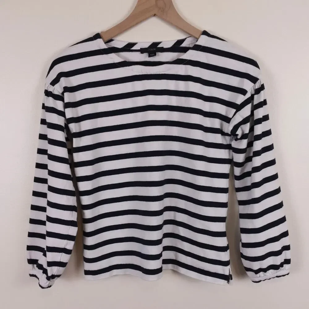 J Crew Mariner Breton Stripe Boatneck Long Sleeve Cotton Shirt XXS Coastal Prep